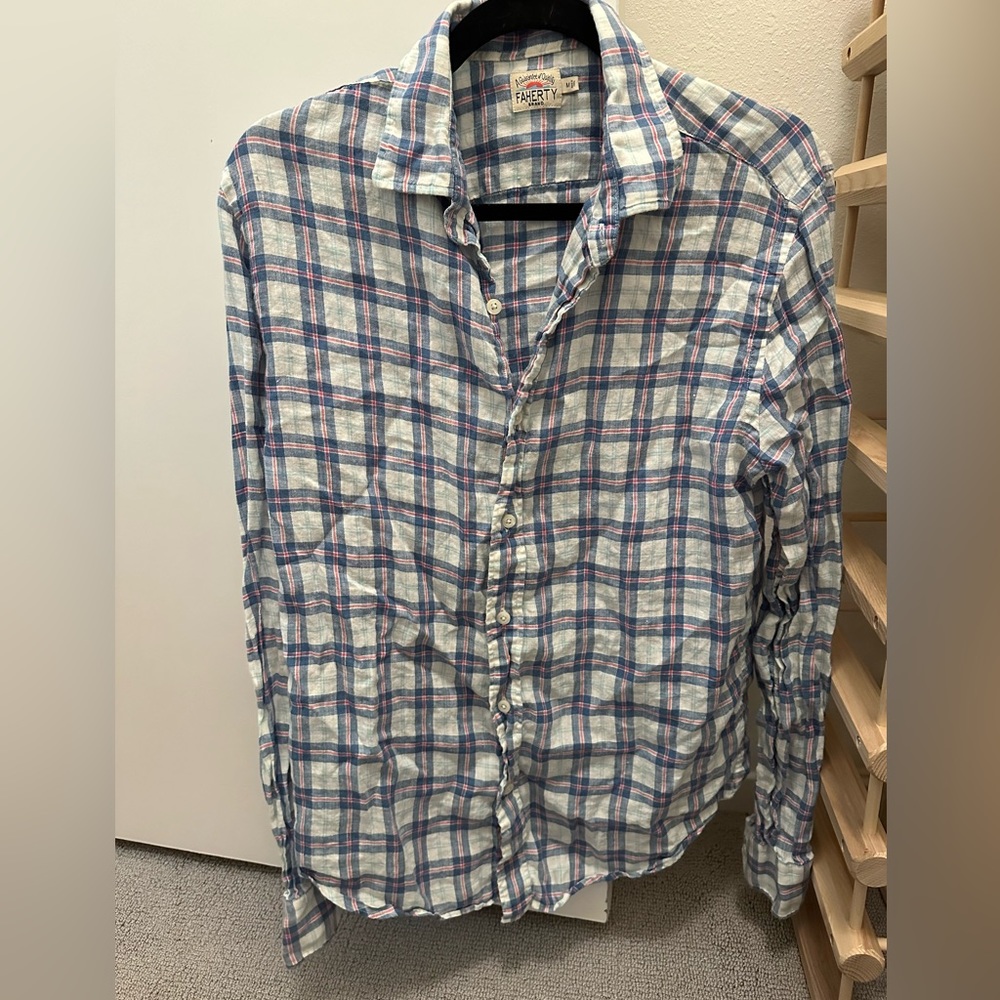 Faherty 100% Linen Plaid Shirt, size medium